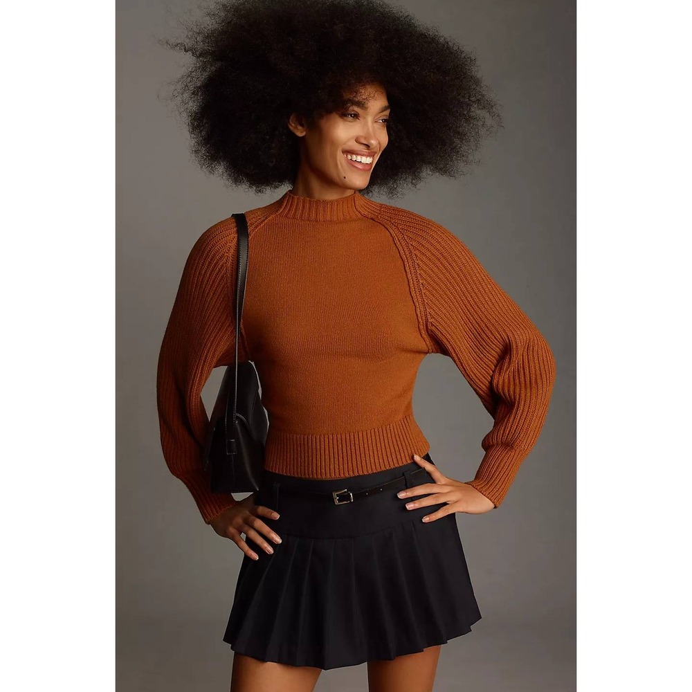 Maeve Mock Neck Raglan Ribbed Sweater Blouson Sleeve Small Dark Academia Boho